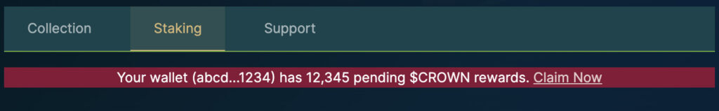Crown Token Staking Rewards - Claim Section